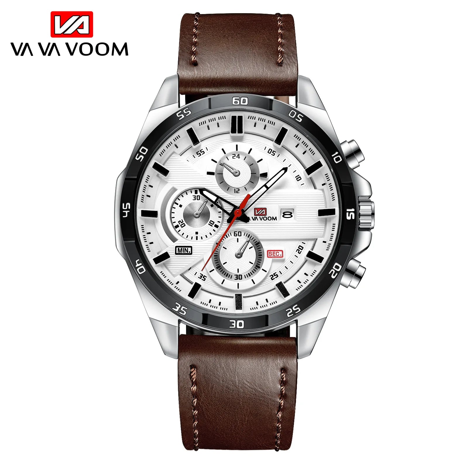 VA VA VOOM 216 Fashion Leather Quartz Watch — 45mm Oval, Day/Date, 3BAR