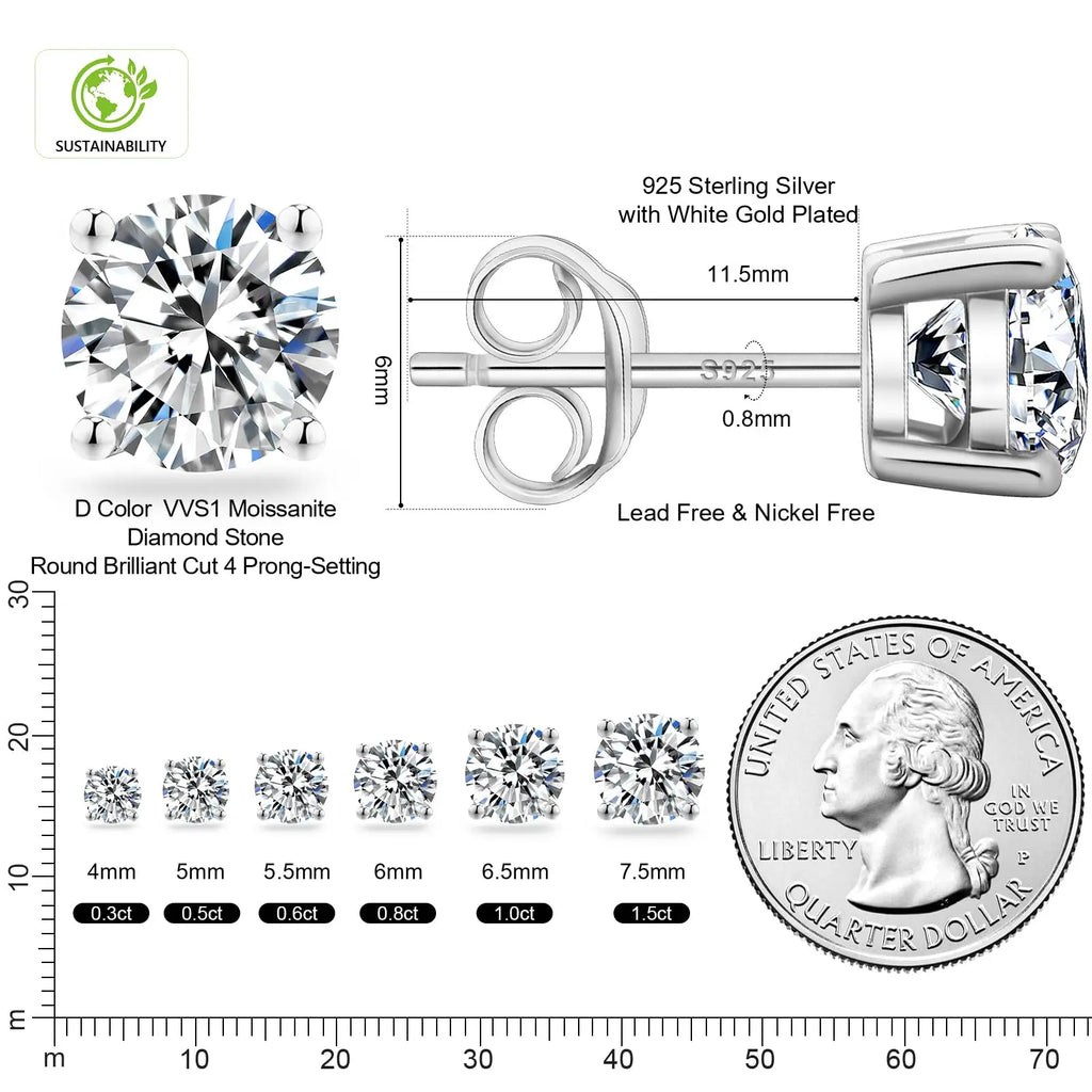 1CT Pass Diamond Test VVS Moissanite Jewelry GRA Certified Men Women Gifts 14K Gold Plated 925 Sterling Silver Halo Stud Earring