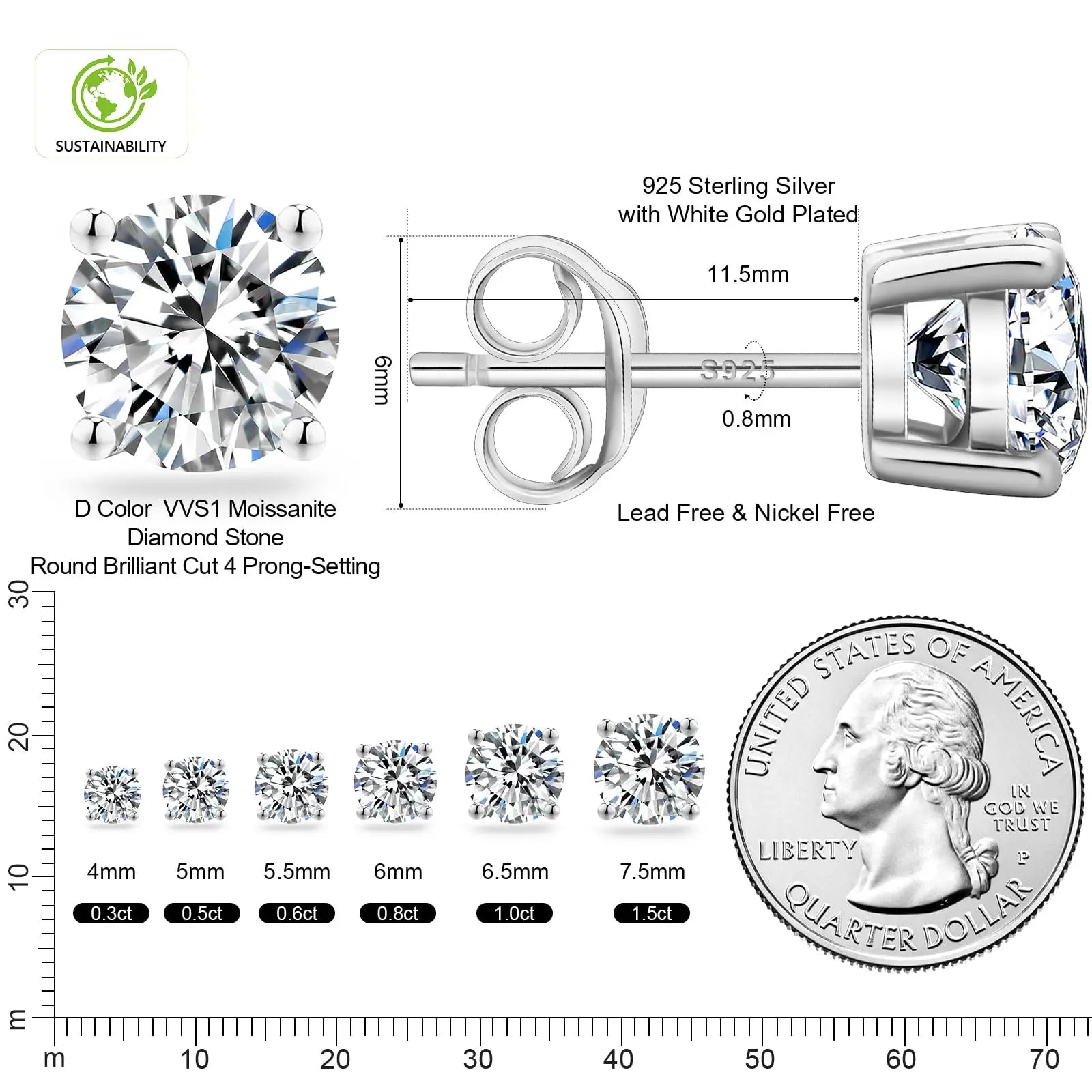 1CT Pass Diamond Test VVS Moissanite Jewelry GRA Certified Men Women Gifts 14K Gold Plated 925 Sterling Silver Halo Stud Earring