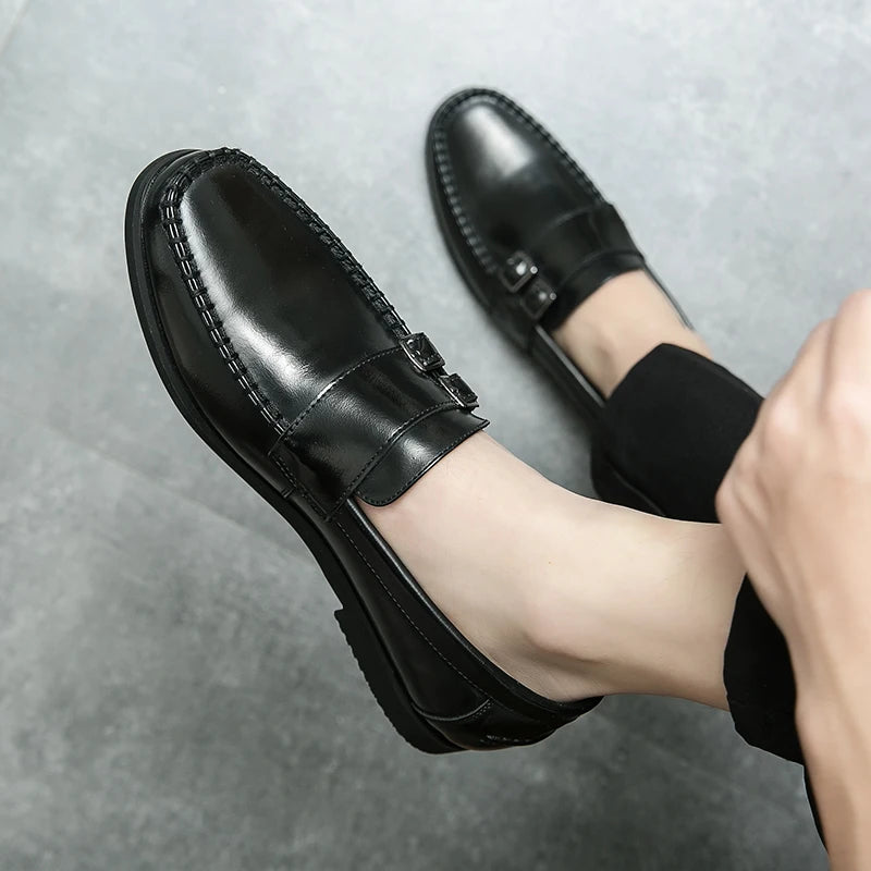 Red Color Double Monk Strap Shoes for Men Classic Comfortable Durable Flat Lightweight Slip on Casual Daily Dress Shoes