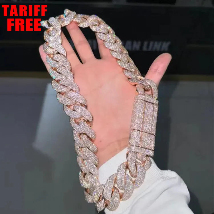 Wholesale VVS Moissanite Iced Chain for Mens 13mm-22mm Wide 925 Solid Silver 18k Gold Plated Diamond Rapper Cuban Link Necklace