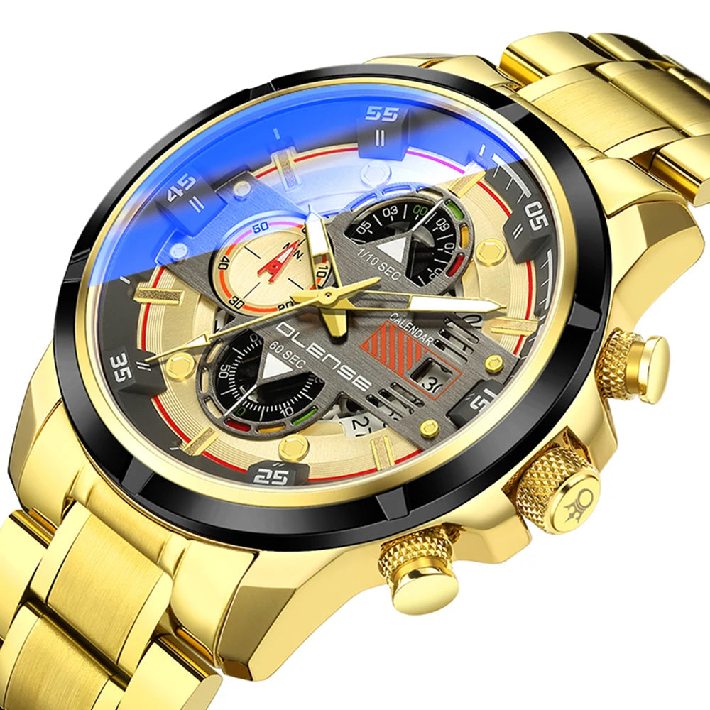 OLENSE 9002 Luxury Sport Chronograph Watch — 55mm, 3BAR, Calendar