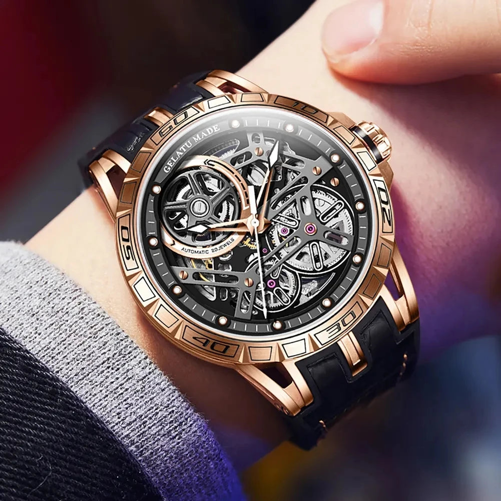 Gelatu 6015 Automatic Skeleton Watch — 45mm, Sapphire, 5BAR, Leather