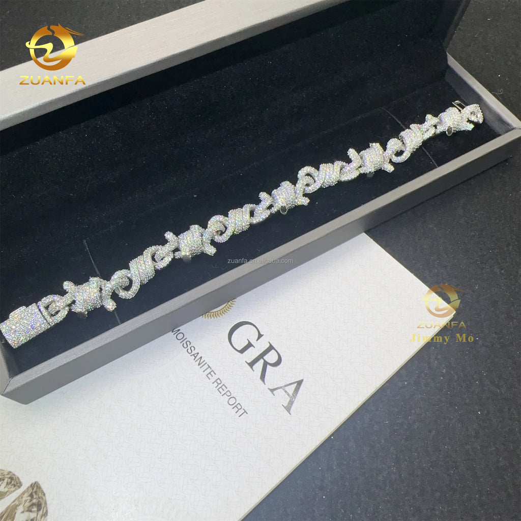 Fashion Popular Jewelry Prong Setting Solid Silver White Iced Out Hip Hop Moissanite Diamond Infinity Mimia Cuban Bracelet Men
