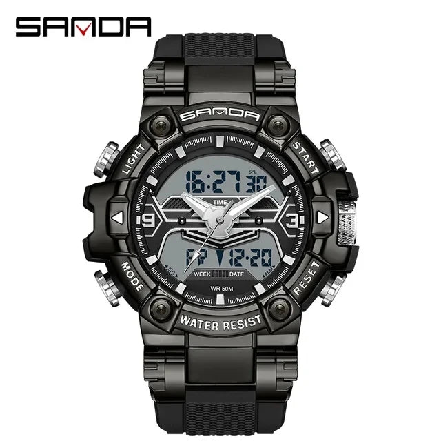 Sanda 3186 Digital Analog Sport Watch — 55mm, 5BAR, TPU Strap