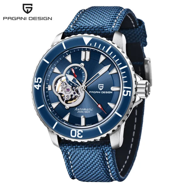 PAGANI DESIGN NH39A Automatic Men's Watch — Blue Dial, 100BAR Rated