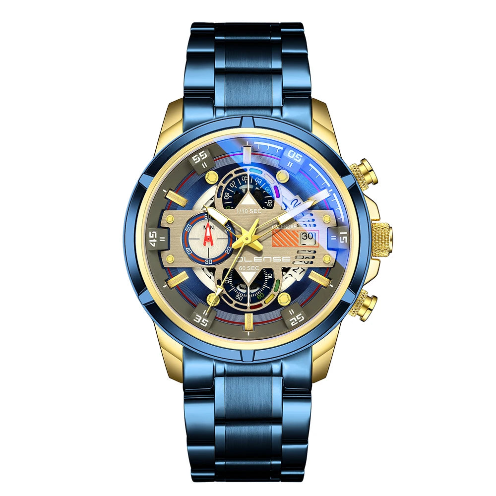 OLENSE 9002 Luxury Sport Chronograph Watch — 55mm, 3BAR, Calendar