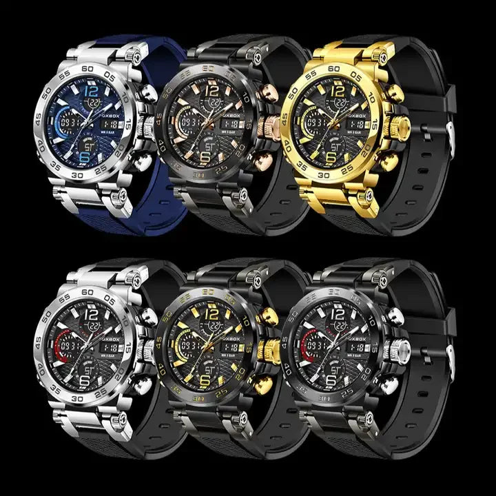 FB0033 Fashion LCD Double Display Wristwatch Luminous Sport Quartz Digital Watch Waterproof Men Clock Relogio Masculino