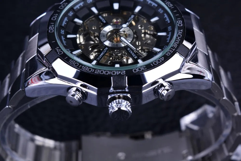 Winner Skeleton Automatic Watch — 45mm Oval, Luminous, Stainless