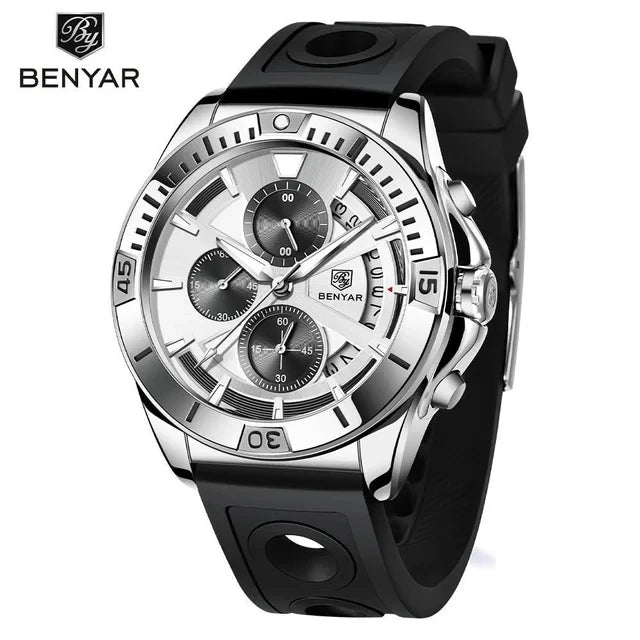 BENYAR 5180 Chronograph Quartz Watch — 43mm, Calendar, 3BAR