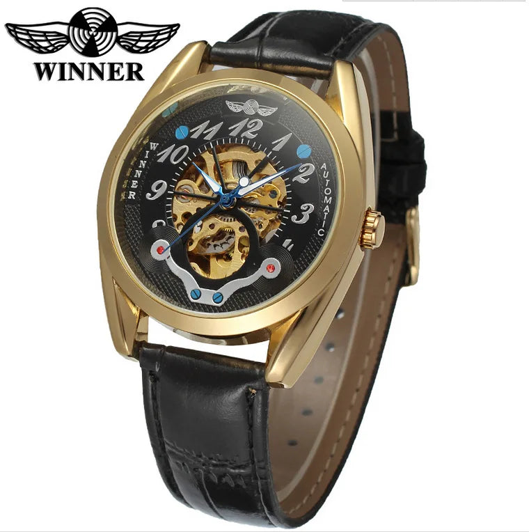 Winner Fashion Gold Oval Watch — Japan Movement, Auto Date, Backlight