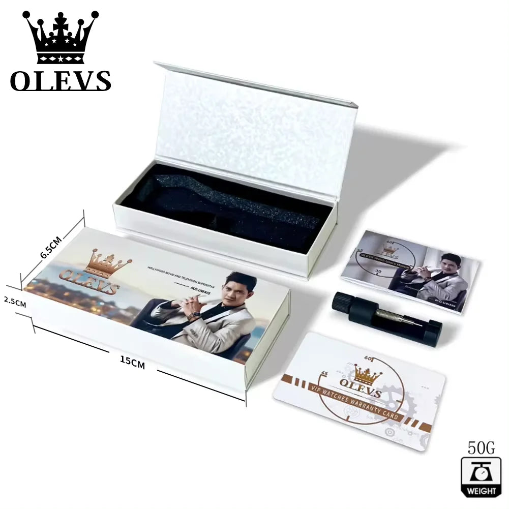 OLEVS 2871 Moon Phase Quartz Watch — 41mm, Leather, Hidden Clasp