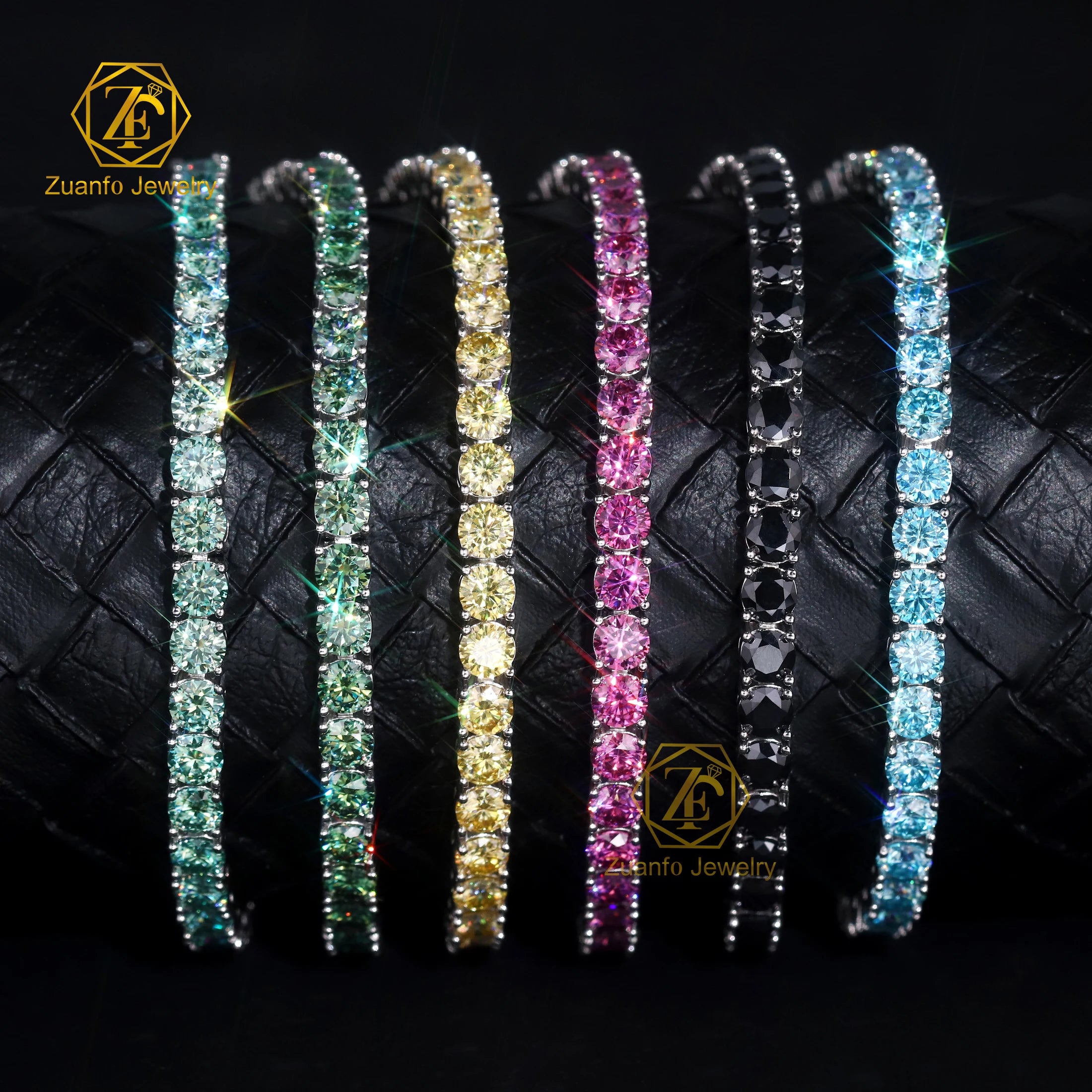 2026 Customizable 925 Sterling Silver Tennis Bracelet Blue-Pink-Yellow-Black-Blue-Green Moissanite Jewelry Gold Plated Gift