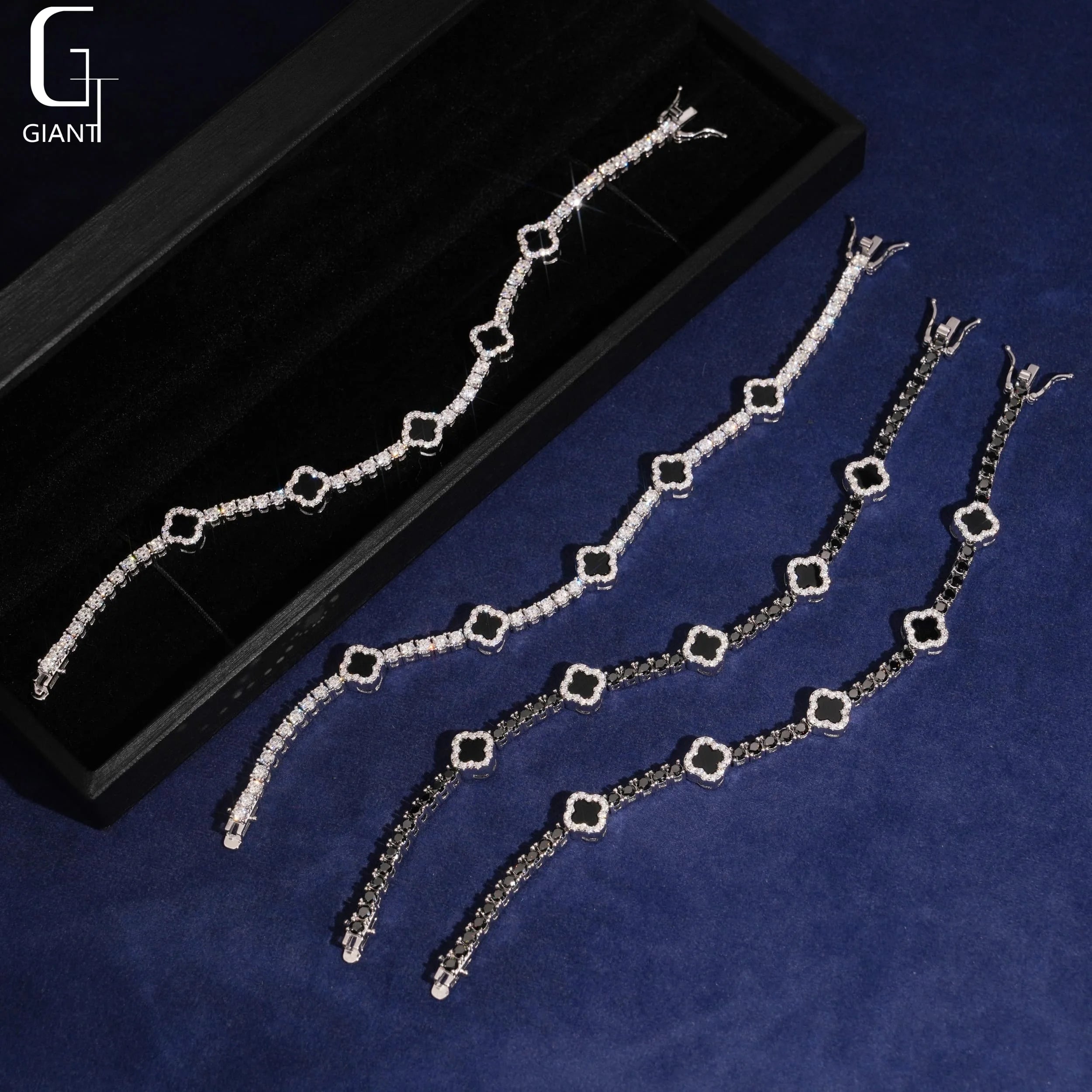US Stock Pass Diamond Test VVS Moissanite Tennis Chains 925 Silver Tennis Bracelet Four Leaf Clover Moissanite Tennis Chains GRA