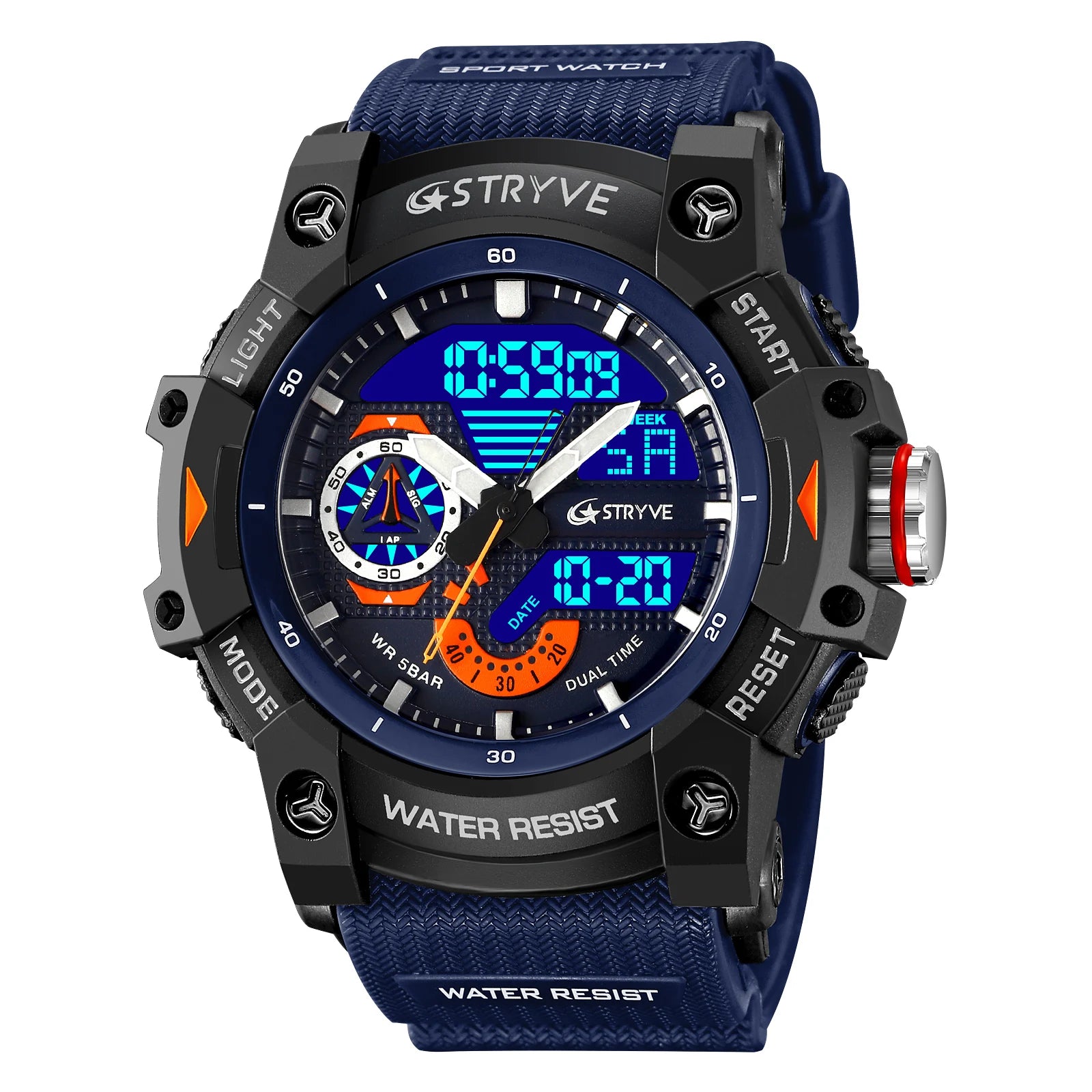 STRYVE LED Digital Watch — 52.5mm, Transparent, 5BAR, Alarm, Stopwatch