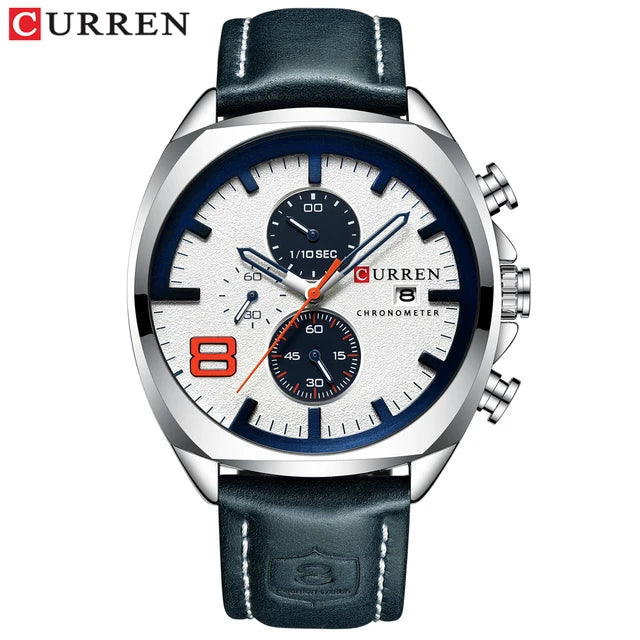 CURREN 8324 Chronograph Leather Quartz Watch — 45mm, Luxury Fashion