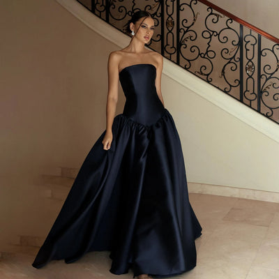 Sharon Said SF480 Strapless Navy Blue Evening Dress with A-Line for Wedding Formal Party Gown Prom Gowns Guest No Stock