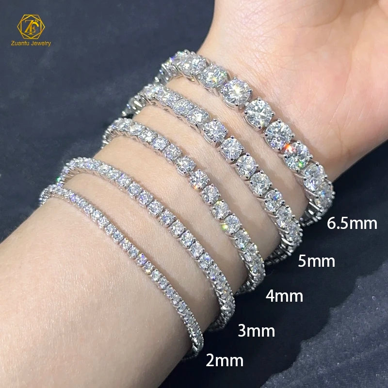 D VVS Moissanite Tennis Bracelet 3mm 4mm 5mm 925 Sterling Silver Hip Hop Jewelry Tennis Bracelet for Women Men