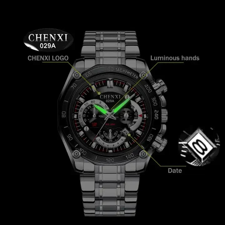 CHENXI 029 Japan Quartz Business Watch — 44mm Oval, Luminous, 3BAR