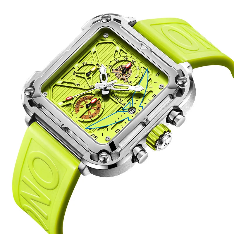 ONOLA 6831 Chronograph Square Sport Watch — 44mm, Rubber, Waterproof