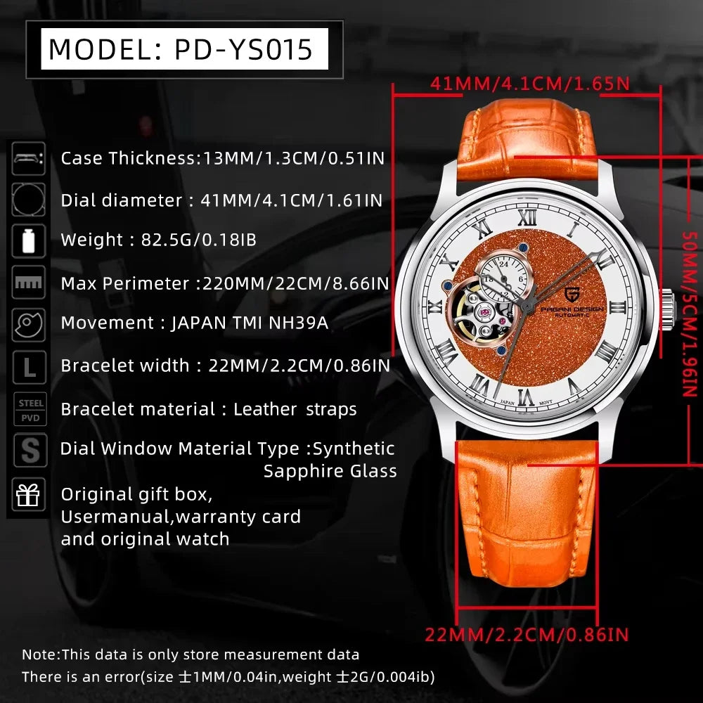 PAGANI DESIGN YS015 SEIKO NH39 Automatic Watch — Sapphire, 5BAR, Leather