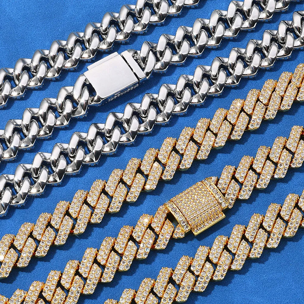 Custom VVS Moissanite Iced Out Diamond 18K Gold 14Mm 925 Sterling Silver Cuban Link Chain Necklace