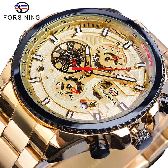 Forsining Three-Dial Automatic Mechanical Watch — 44mm, Day/Date
