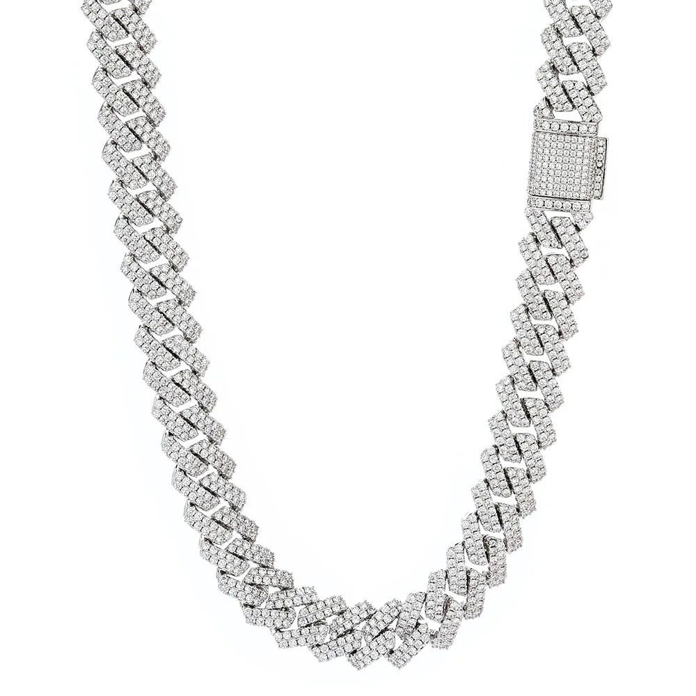 Custom VVS Moissanite Iced Out Diamond 18K Gold 14Mm 925 Sterling Silver Cuban Link Chain Necklace
