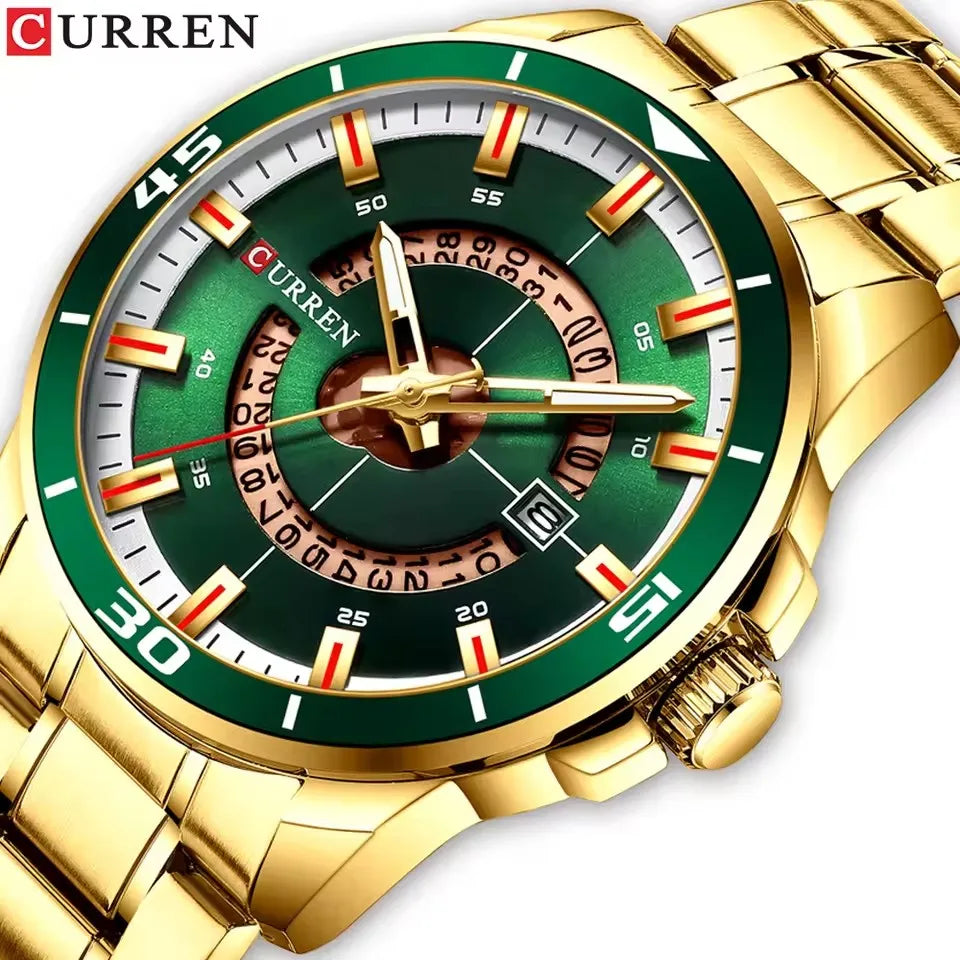 CURREN 8359 Gold Business Quartz Watch — 45mm, Day/Date, 3BAR