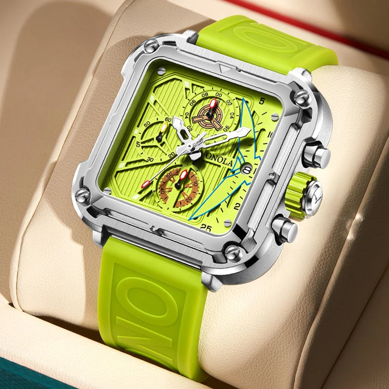 ONOLA 6831 Chronograph Square Sport Watch — 44mm, Rubber, Waterproof