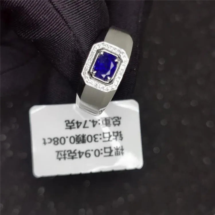 Fashion Simple Genuine Gemstone Jewelry 18k Gold South Africa Real Diamond Sri Lanka Natural Royal Blue Sapphire Ring for Men