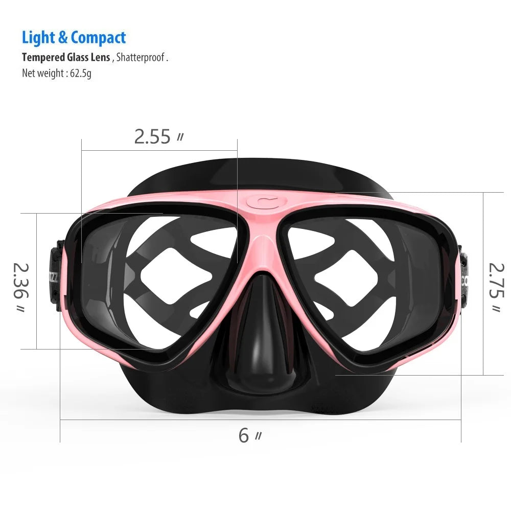 COPOZZ 2025 Scuba Diving Mask Set Anti Fog Goggles with Snorkel Glasses Tube Adjustable Strap for Women Men Adult Swimming Mask