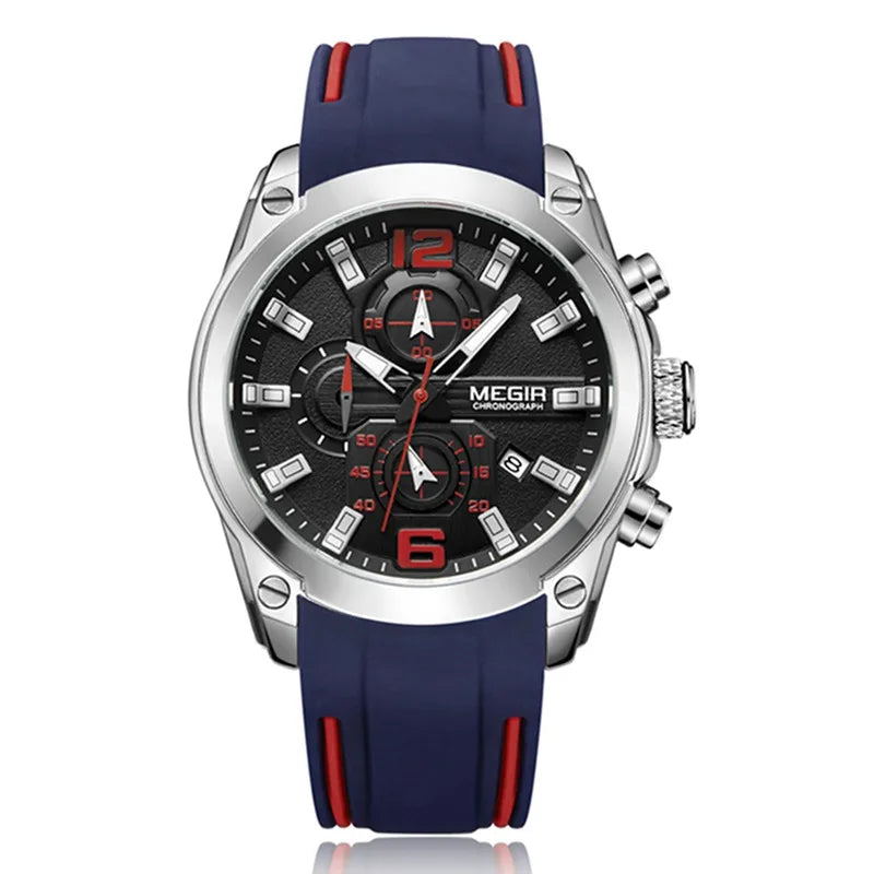 MEGIR 2063 Chronograph Sport Watch — 46.5mm, Silicone, Auto Date, 3BAR
