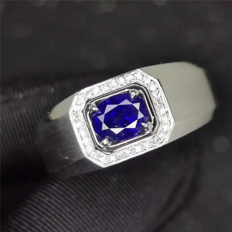 Fashion Simple Genuine Gemstone Jewelry 18k Gold South Africa Real Diamond Sri Lanka Natural Royal Blue Sapphire Ring for Men