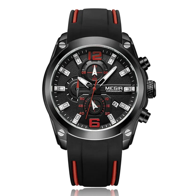 MEGIR 2063 Chronograph Sport Watch — 46.5mm, Silicone, Auto Date, 3BAR