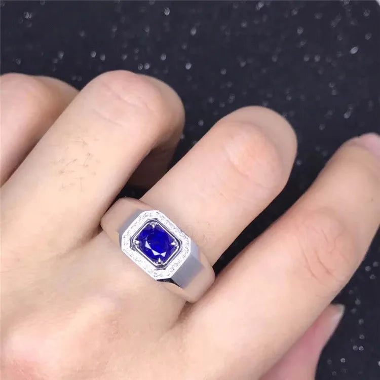 Fashion Simple Genuine Gemstone Jewelry 18k Gold South Africa Real Diamond Sri Lanka Natural Royal Blue Sapphire Ring for Men