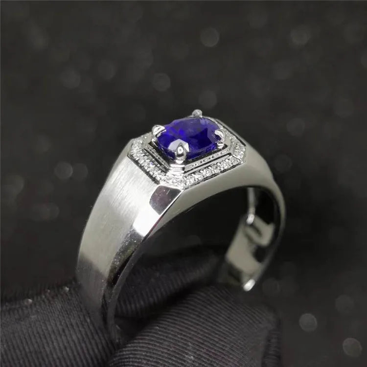 Fashion Simple Genuine Gemstone Jewelry 18k Gold South Africa Real Diamond Sri Lanka Natural Royal Blue Sapphire Ring for Men