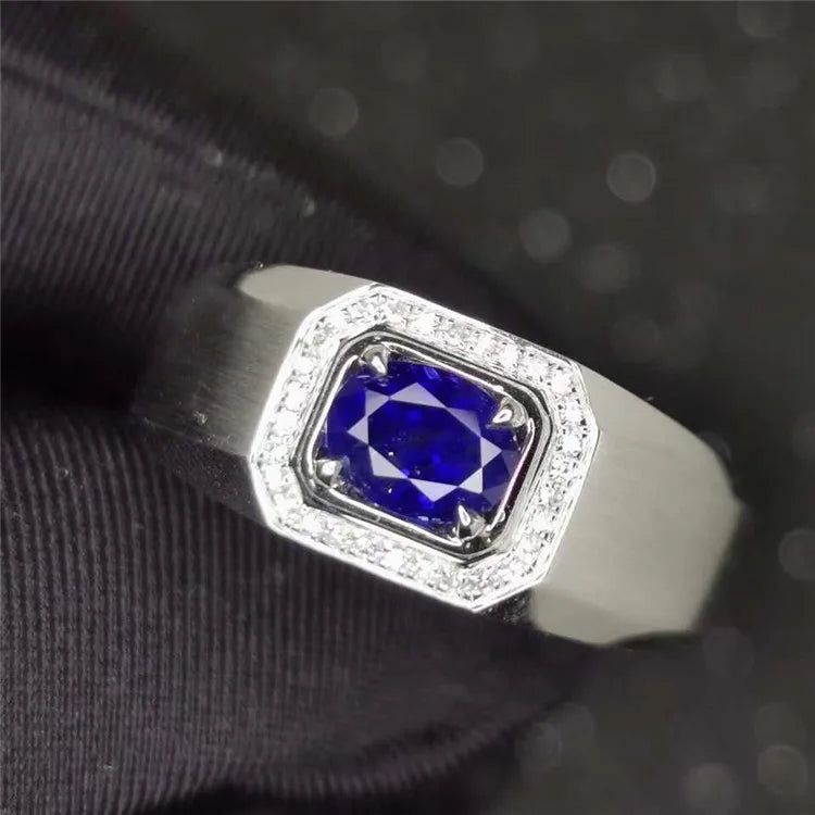 Fashion Simple Genuine Gemstone Jewelry 18k Gold South Africa Real Diamond Sri Lanka Natural Royal Blue Sapphire Ring for Men