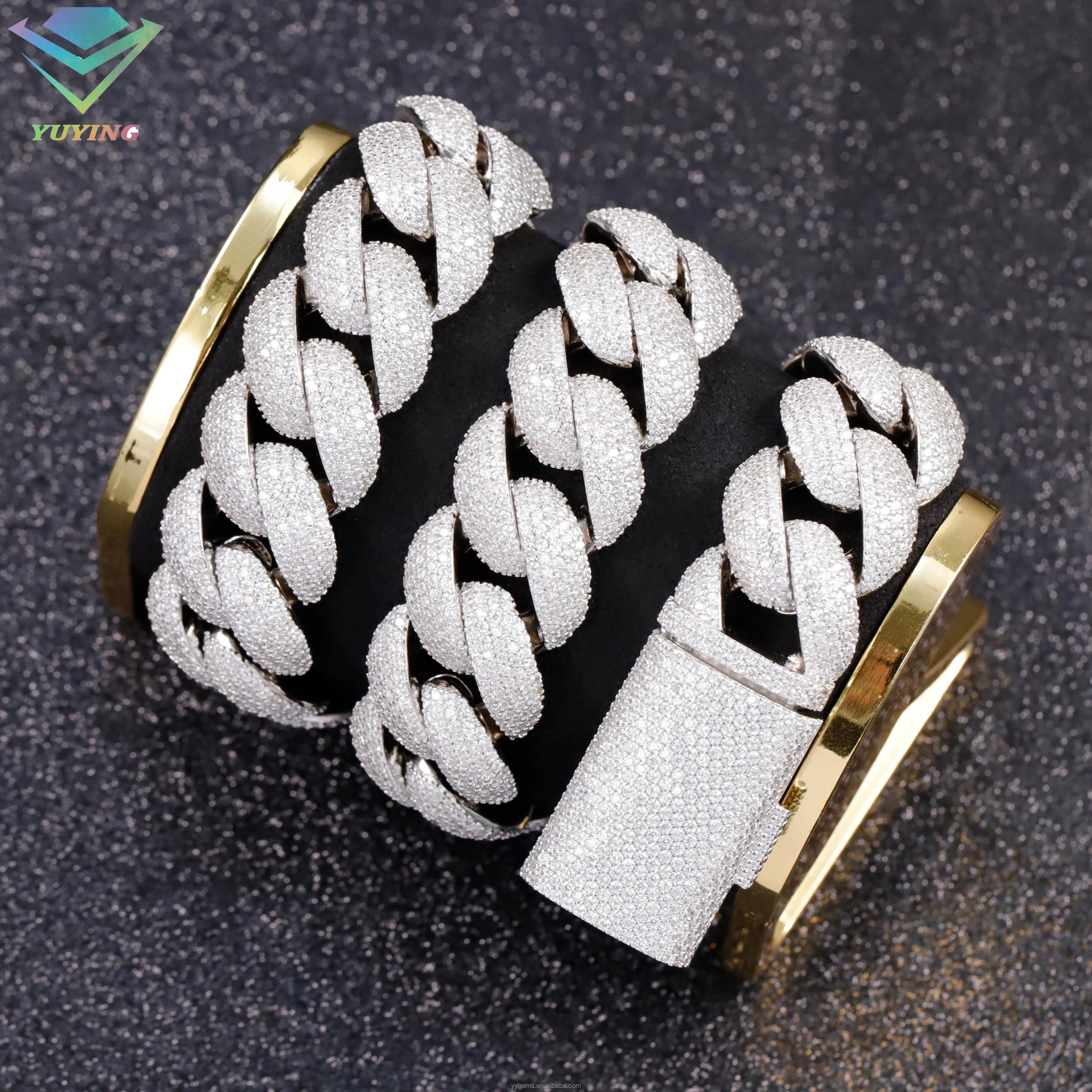 Wholesale VVS Moissanite Iced Chain for Mens 13mm-22mm Wide 925 Solid Silver 18k Gold Plated Diamond Rapper Cuban Link Necklace