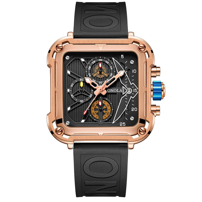 ONOLA 6831 Chronograph Square Sport Watch — 44mm, Rubber, Waterproof