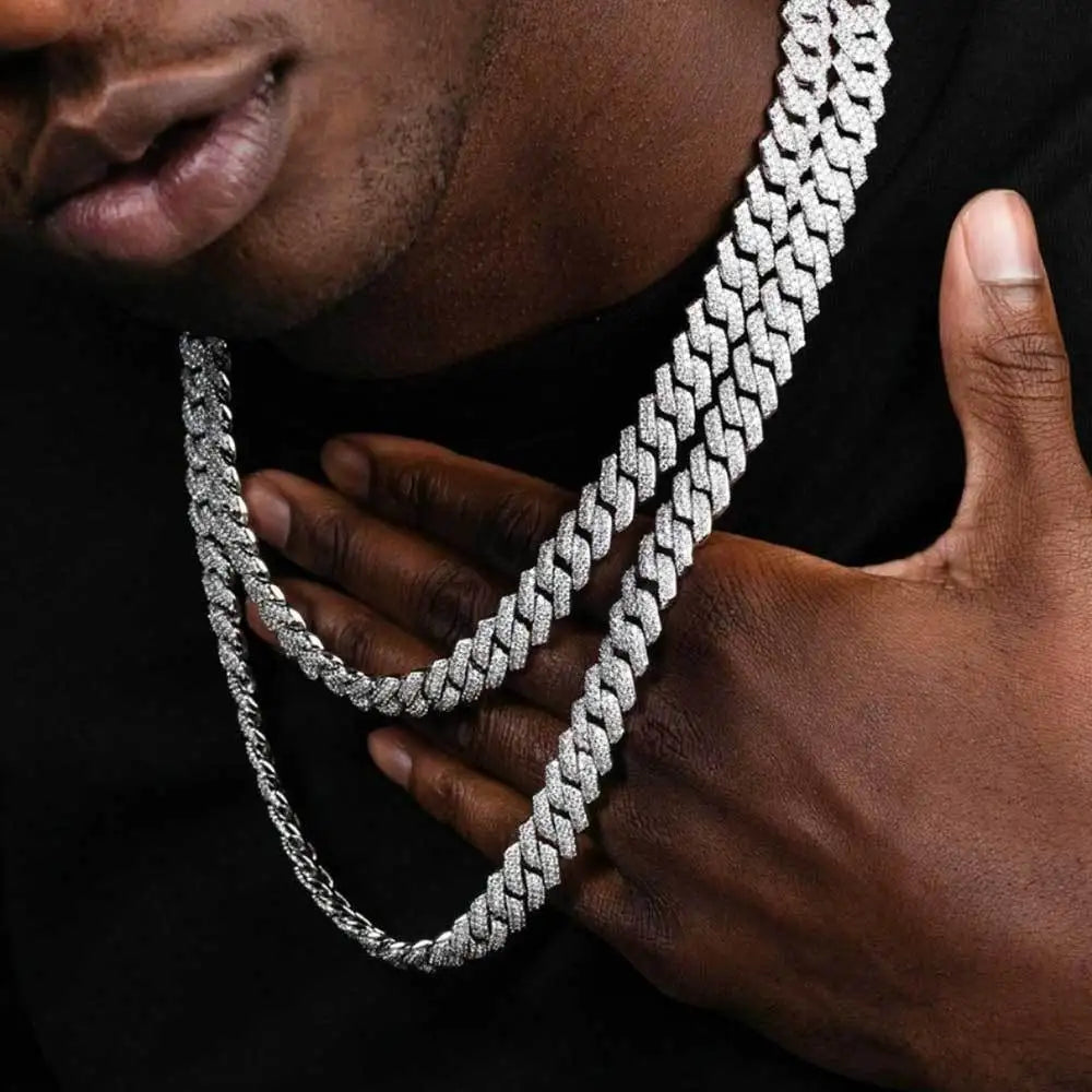 Custom VVS Moissanite Iced Out Diamond 18K Gold 14Mm 925 Sterling Silver Cuban Link Chain Necklace