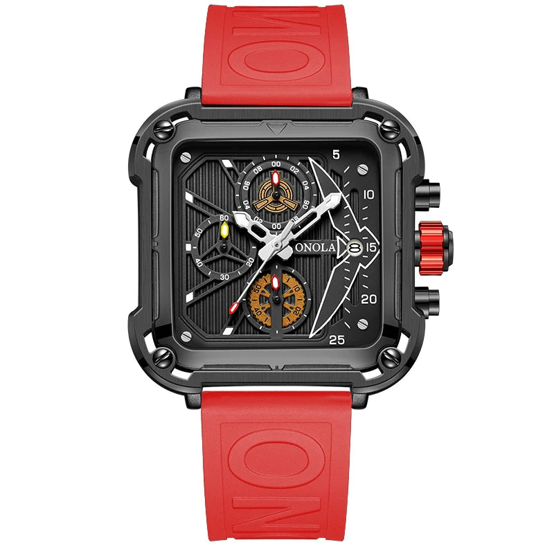 ONOLA 6831 Chronograph Square Sport Watch — 44mm, Rubber, Waterproof