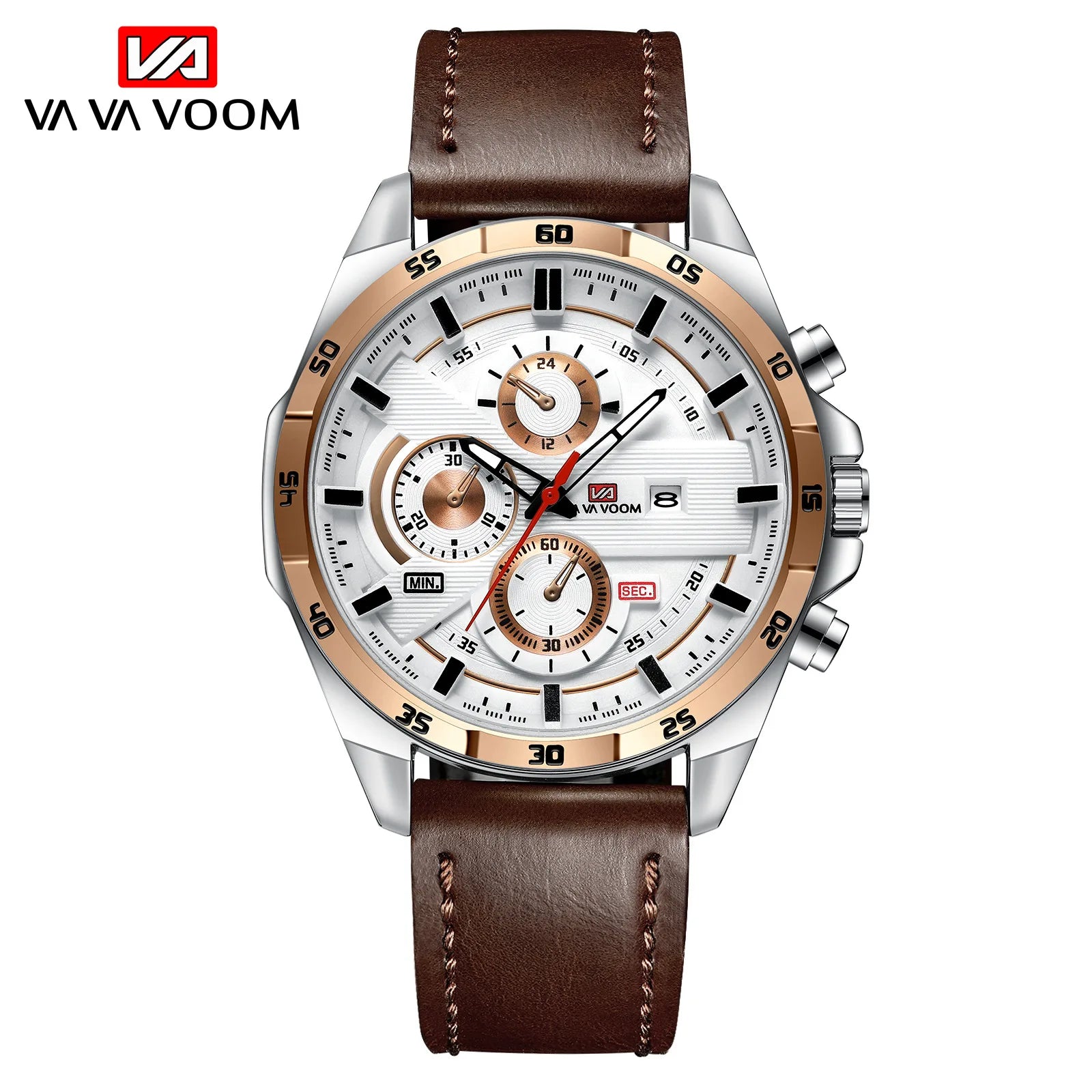 VA VA VOOM 216 Fashion Leather Quartz Watch — 45mm Oval, Day/Date, 3BAR