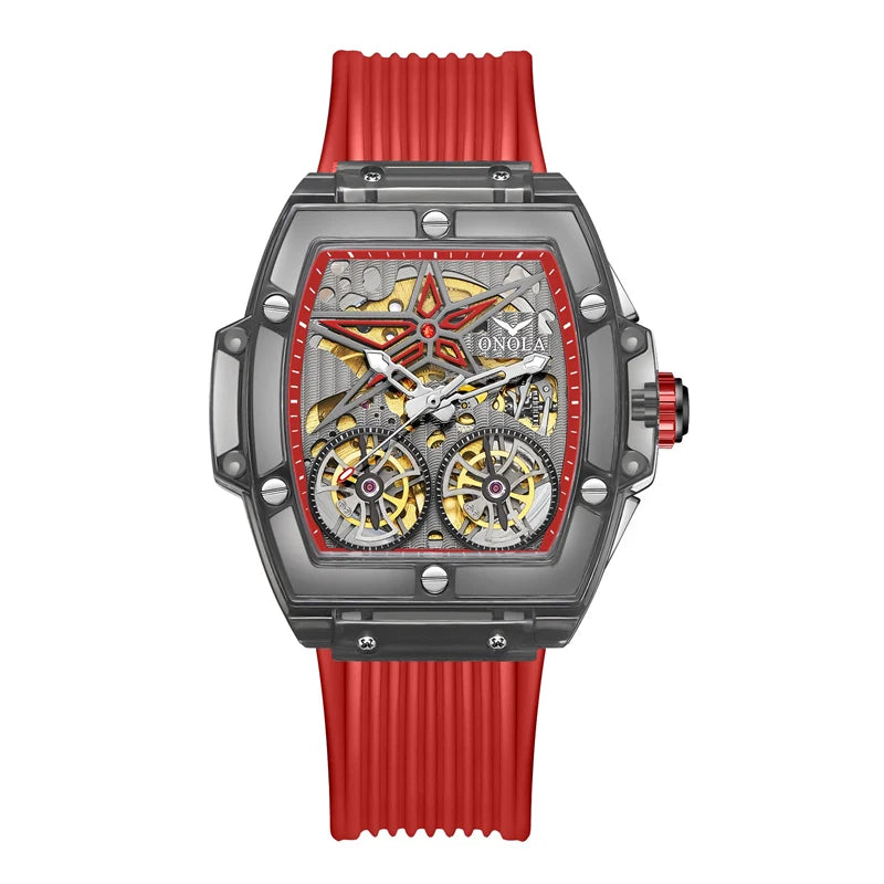 ONOLA 6828 Flying Wheels Tourbillon Automatic Watch — Rectangle, Sapphire
