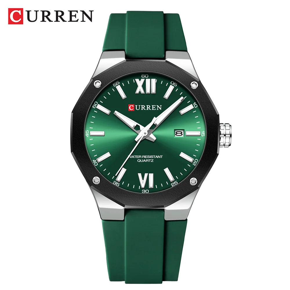 CURREN 8465 Business Silicone Quartz Watch — 42mm, Day/Date, Luminous