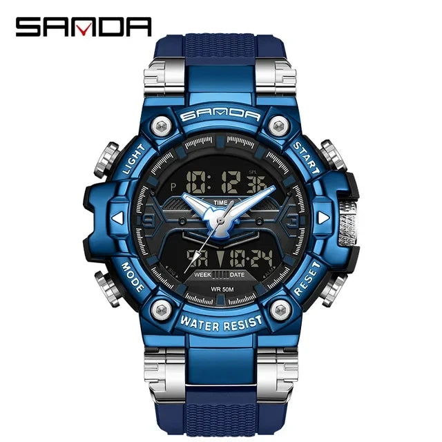 Sanda 3186 Digital Analog Sport Watch — 55mm, 5BAR, TPU Strap