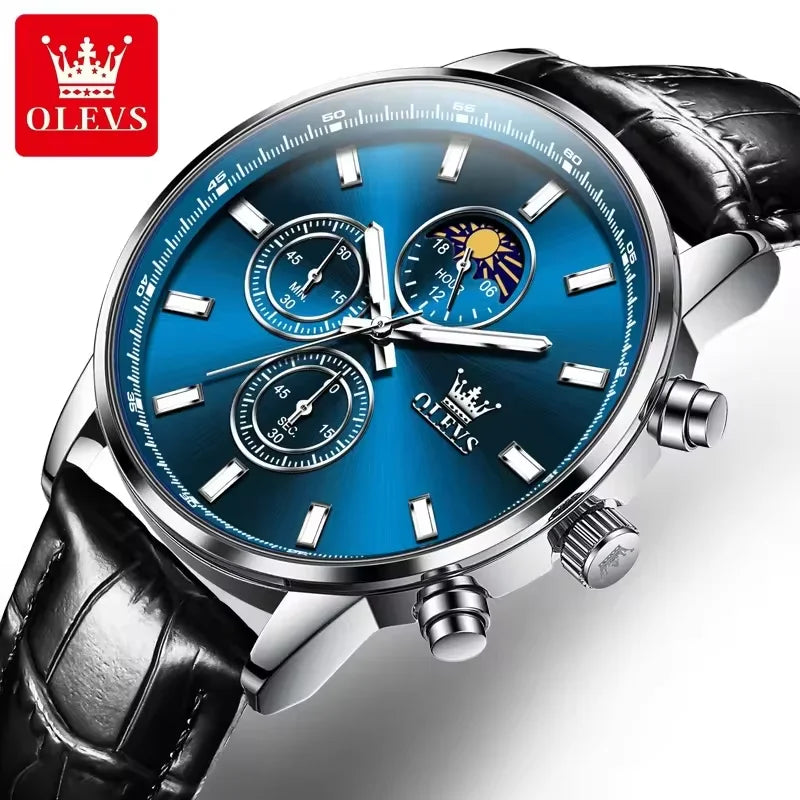 Custom Wrist Watch Watches 2902 Men Original Chinese Quartz OLVES Golden Blue Design Chronograph Watch
