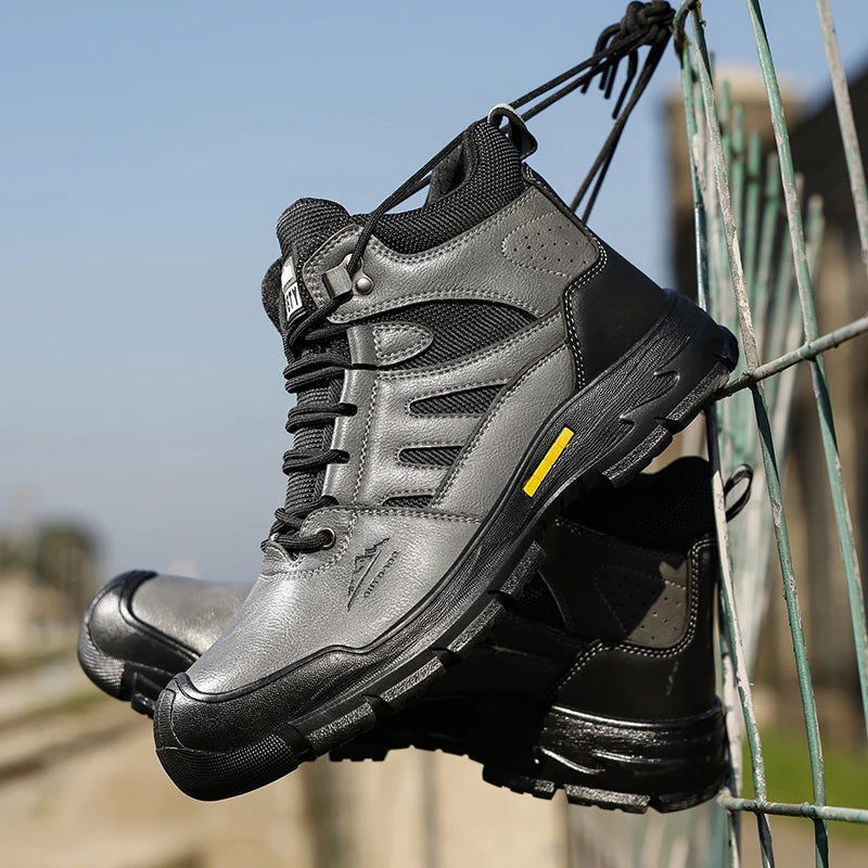 LANOUDUN Steel Toe Cap Microfiber Rubber High-top Men Boots All Season Anti-Impact Safety