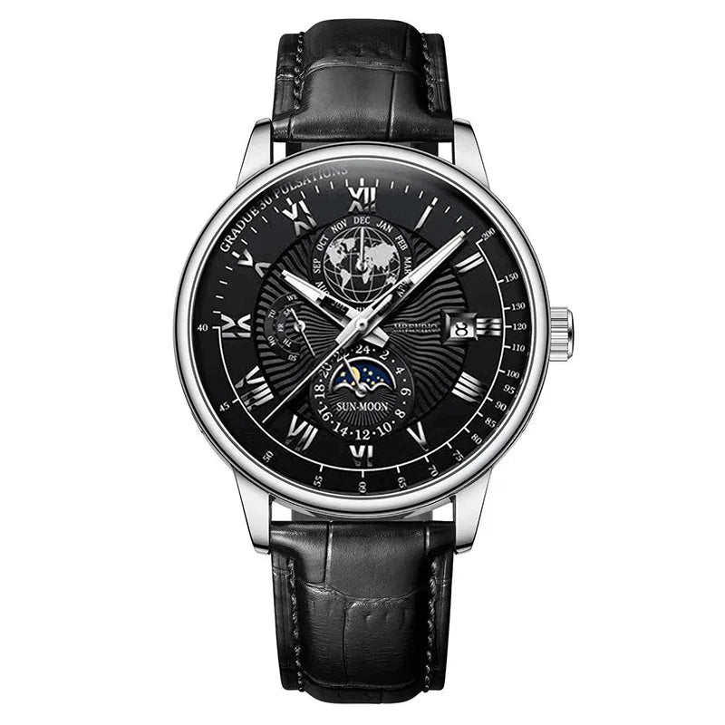 Men's Fashion Leather Oval Quartz Watch — 40mm, Day/Date, 3BAR