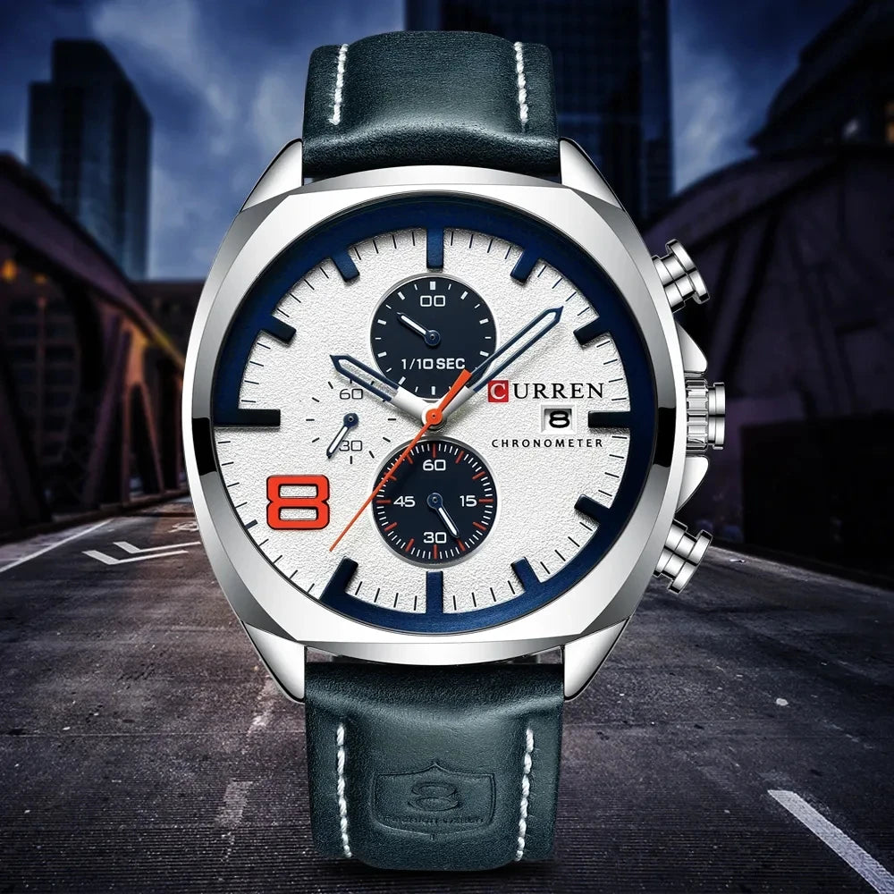 CURREN 8324 Chronograph Leather Quartz Watch — 45mm, Luxury Fashion